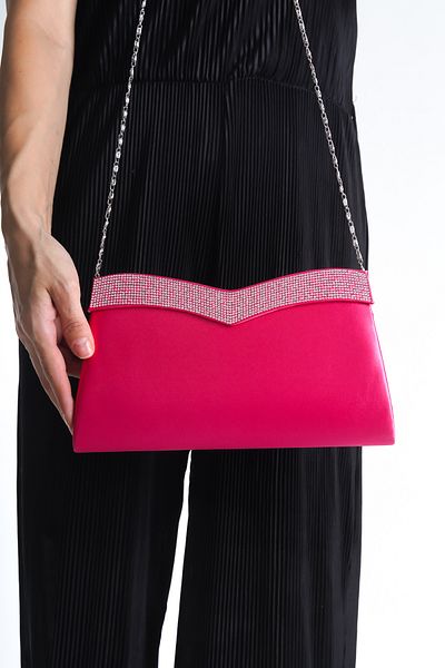 Moda Değirmeni Geantă de seară pentru femei din satin cu piatră fucsia - BG1197-310-0003
