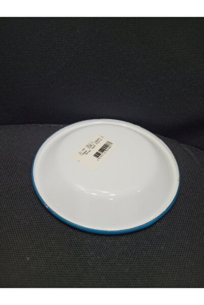Luyano Enamel Coating on Steel Inner Outer White Cookie Plate Diameter 12 Cm Edge Band Petrol Green 1 Piece