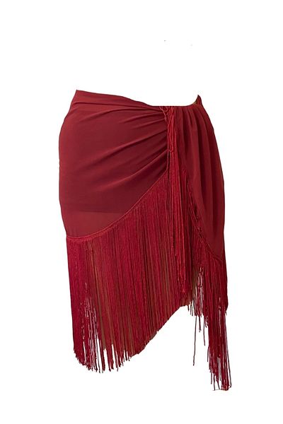 quella atelier Burgundy Oval Tasseled Pareo Sarong
