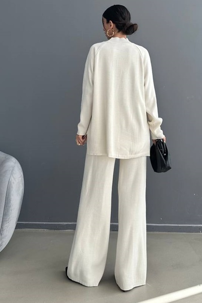 WOMAN VISION Set pulover și pantaloni pentru femei, tricotaje cu guler înalt - mânecă lungă, culoare crem 1070