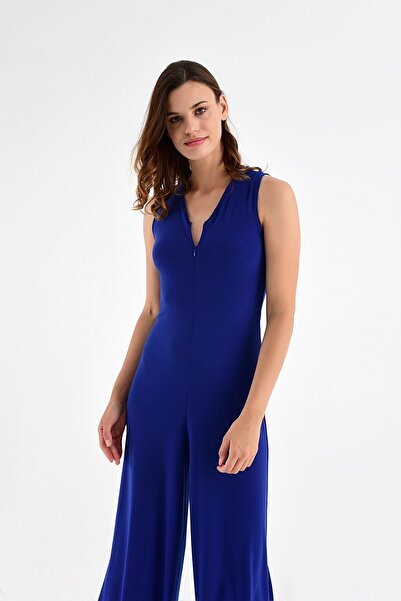 Laranor Sax Color Women's Jumpsuit - Front Zipper, Day and Night Elegance - 20l6845