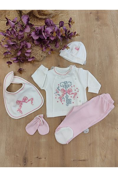 Tomuycuk 5-piece Embroidered Baby Girl Hospital Outlet - 100% Cotton, Special Design, Seasonal Gift Newborn