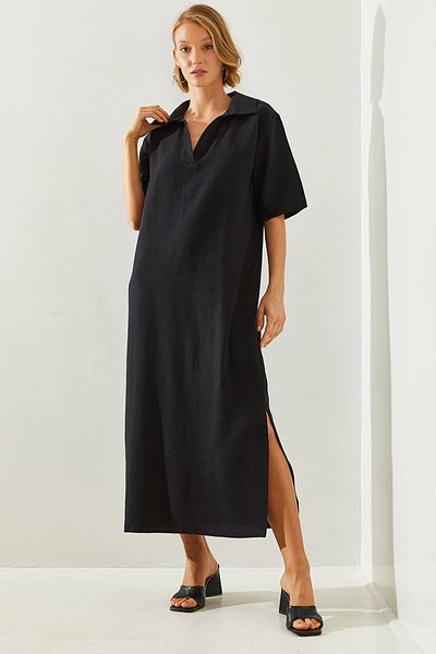 Bianco Lucci Γυναικείο μακρύ φόρεμα Polo Neck Slit με λεπτομέρειες - 5943 60251681