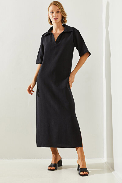 Bianco Lucci Γυναικείο μακρύ φόρεμα Polo Neck Slit με λεπτομέρειες - 5943 60251681