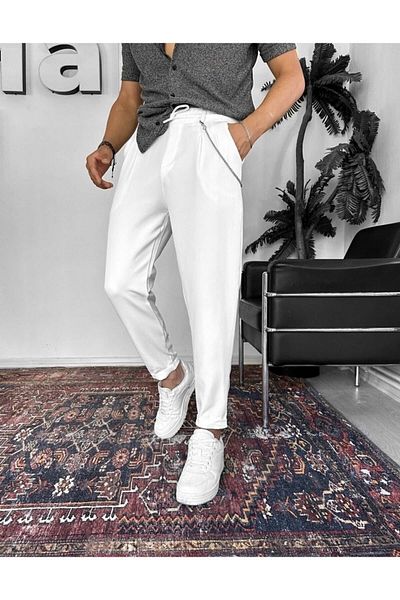 İLKCET MODA White Lightweight Loose Cut Seasonal Jogger Pants