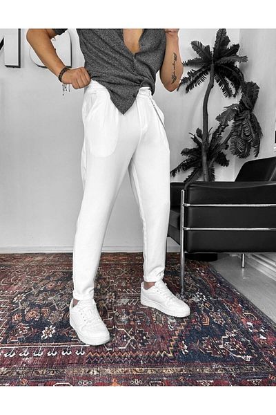İLKCET MODA White Lightweight Loose Cut Seasonal Jogger Pants