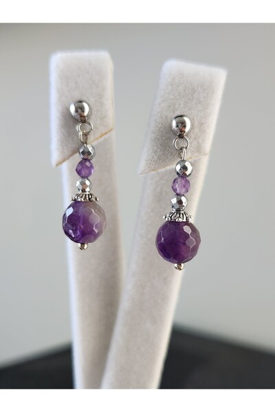 Home Natural Stone Amethyst Stone Dangle Steel Earrings