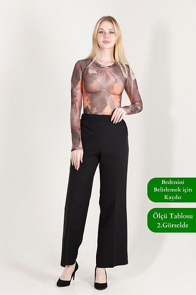 Balenbi 1003 Model Black High Waist Lycra Palazzo Women's Trousers