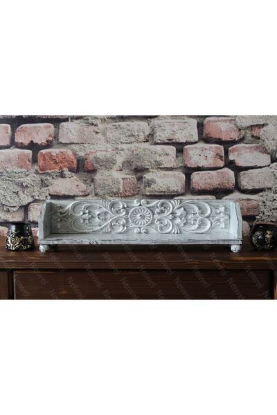 Vintage Tenna Eskitme Beyaz Ahşap Stand Raf