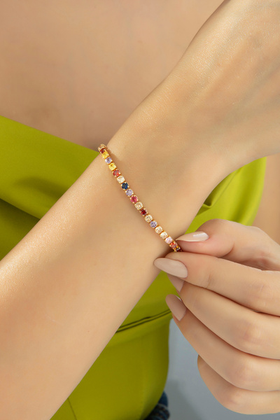 Ressia Altın Kaplama 3mm Mix Zirkon Taşlı Su Yolu Bileklik