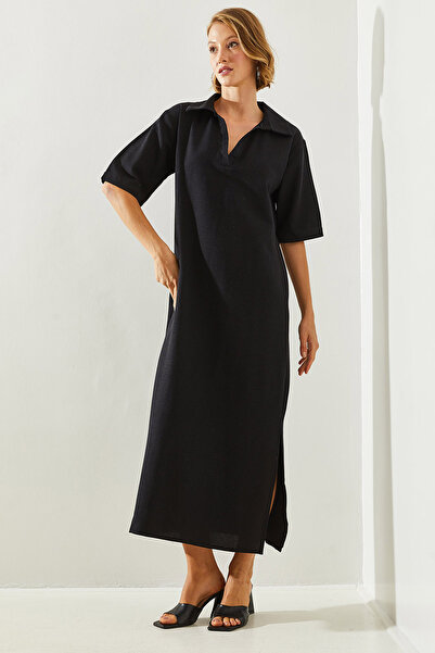 Bianco Lucci Γυναικείο μακρύ φόρεμα Polo Neck Slit με λεπτομέρειες - 5943 60251681