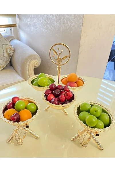 İmren Collection 3-Piece Brass Snack Bowl Presentation Set, 1 3-Piece and 2 Single Presentation Cups will be sent.