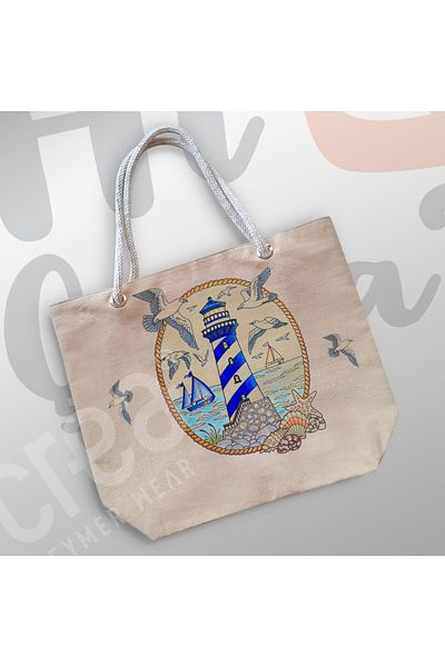 Crea Eymer Wear Τσάντα παραλίας από βαμβακερό γλάρο και μοτίβο θάλασσας