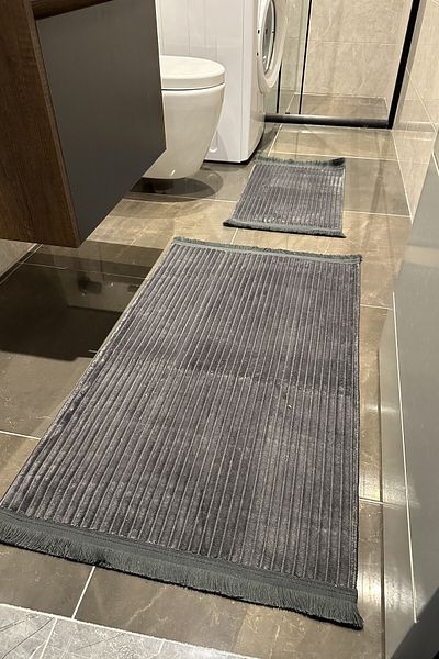 CENTER AVM Μαλακό σετ μπάνιου με βελούδινο γκρι που πλένεται στο πλυντήριο