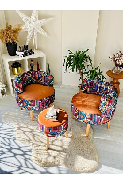 WEBPANYA Çay Seti ikili Koltuk Berjer Ve Puf Takımı (salon, Balkon, Ofis) 3 Lü Takım