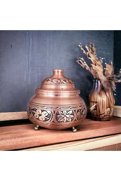 Hayal Dekorasyon Copper Sugar Bowl, Decorative Copper Small Bowl with Lid, Hand Embroidered Authentic Copper Bowl
