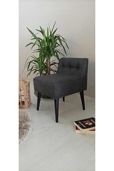 WEBPANYA Rahat Oturum Alanlı Retro Gürgen Siyah Ahşap Ayaklı Antrasit Puf Bench Koltuk Berjer