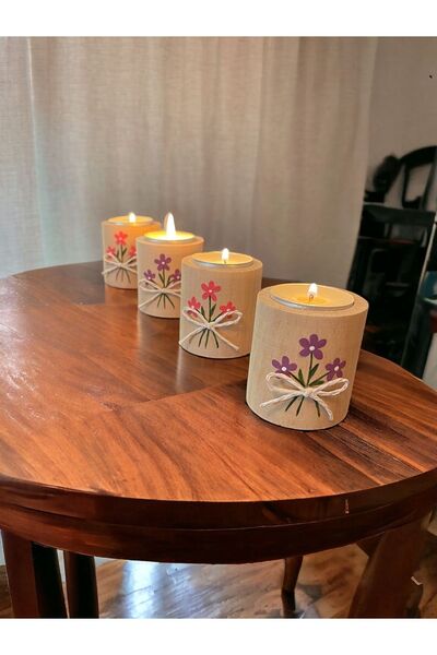 Rurinart El yapımı 4lü kibar çiçekli mumluk/düğün organizasyon/nikah hediyesi...