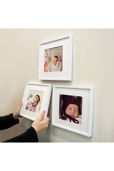 Lodos White 21x21cm Square Photo Frame with Adhesive Disconnect and Mat - Pack of 3