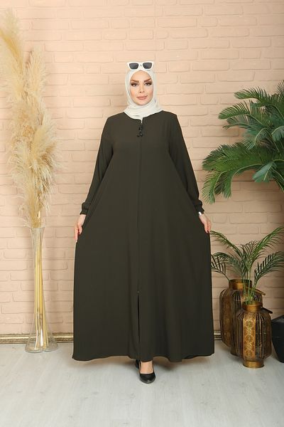 Tuğralı Tesettür New Season Khaki Color Women's Ferace - Mevlana Zippered Hijab Clothing