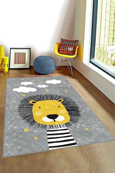 MKYHOME Gri Sevimli Aslan Çocuk Odası Halısı