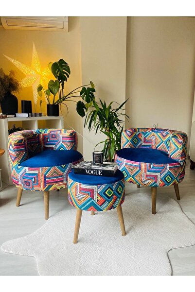 WEBPANYA Çay Seti Ikili Koltuk Berjer Ve Puf Takımı (salon, Balkon, Ofis) 3 L...