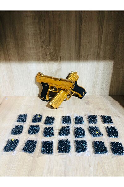 Marsel oyuncak Gold-Siyah ve Gümüş Renk Boncuklu Oyuncak Tabanca 2 Adet + 21 Paket Boncuk