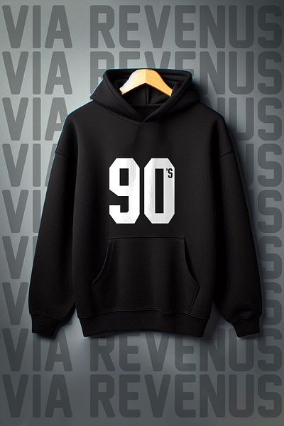 Vordevia 90s Printed Kangaroo Pocket - 3 Thread, Oversize Wide Fit, Hooded Sweetshirt
