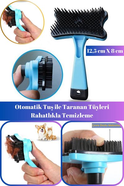 Hane Dostu Buttoned Cat Dog Brush - Automatic Cleaning Comb