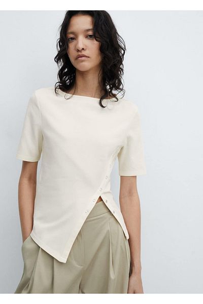 MANGO Woman T-shirt με βαμβακερό σκίσιμο