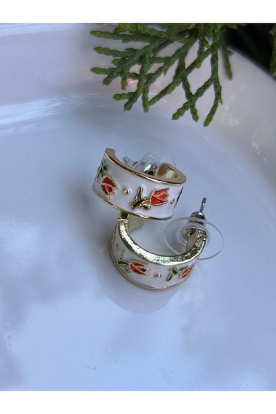 ByMerve Bym604 - French Style Tulip C Model Steel White Women's Earrings