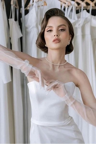 Hayalperest boncuk Bridal Gloves - White Costume Gloves