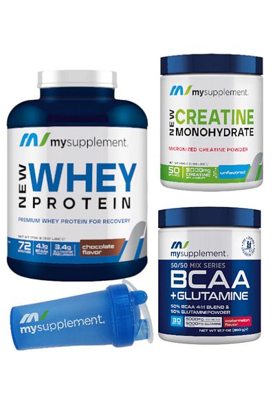 MYSUPPLEMENT New Salt Whey Protein - Chocolate, -1728Gr, 72 Servings Creatine 250Gr, Bcaa Glutamine