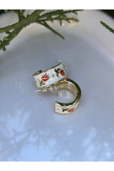 ByMerve Bym604 - French Style Tulip C Model Steel White Women's Earrings