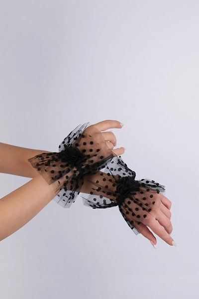 Hayalperest boncuk قفازات نصف الزفاف السوداء المنقطة - إكسسوارات الزفاف