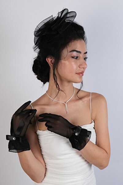 Hayalperest boncuk مجموعة أزياء أنيقة - أسود، تفاصيل شريطية قصيرة وفواليه زي