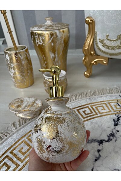 Genel Markalar 5 Parça Banyo Seti Wc Fırça Takımı 5 Parça Seramik Altın