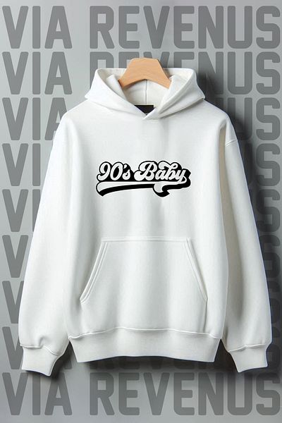 Vordevia 90s Baby Printed - Kangaroo Pocket, 3 Thread, Oversize Hooded Sweetshirt