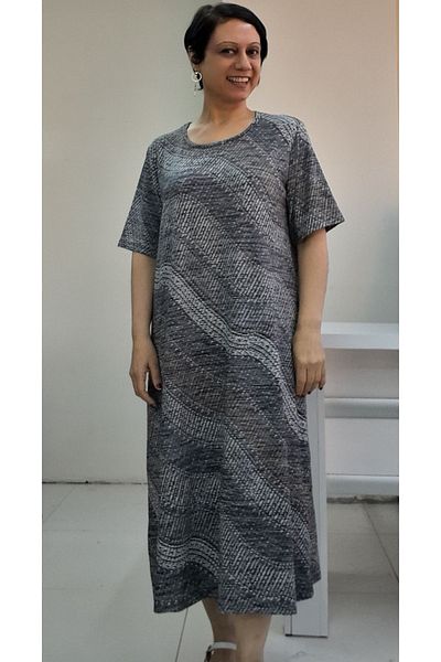 Mertcan Butik Μαύρο καπνιστό μοτίβο κοντομάνικο χτενισμένο βισκόζη φόρεμα