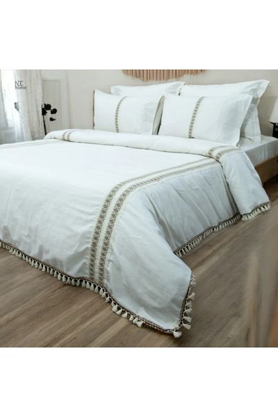 NDC HOME Αυθεντικό Σετ Παπλωματοθήκη Μονό Ακατέργαστο Καφέ Δαντέλα