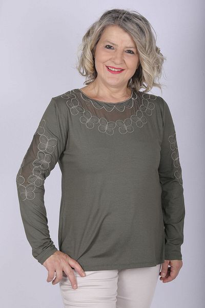 Hitit Butik Butterfly Embroidered Light Green Blouse