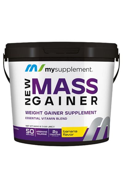 MYSUPPLEMENT Banana Flavored Mass Gainer 5000Gr 50 Servings Carbohydrate Volume with Shaker Gift.