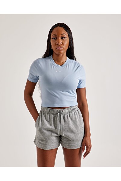 Nike Спортивний одяг Essential Slim-Fit Cropped Short-Sleeve Mavi Kadın T-shirt