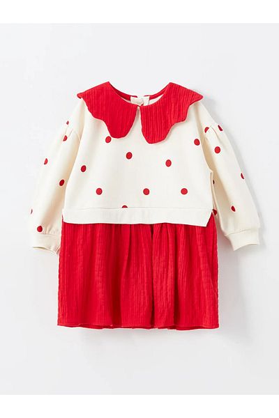 LC Waikiki LcwBabyEcruBabyGirl Dress - Polka Dot,BabyCollar, Long Sleeve