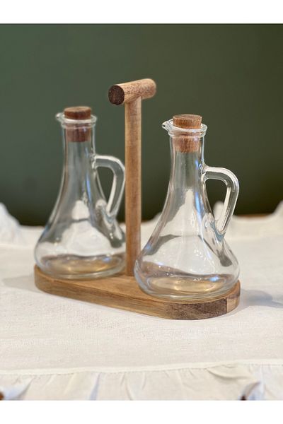 may home design Set of 2 Acacia Stand Oil Pots and Vinegar Sauce Bowl