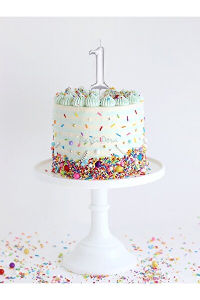 parti pera 1 Yaş Doğum Günü Rakam Sayılı Pasta Mumu Gümüş Renk