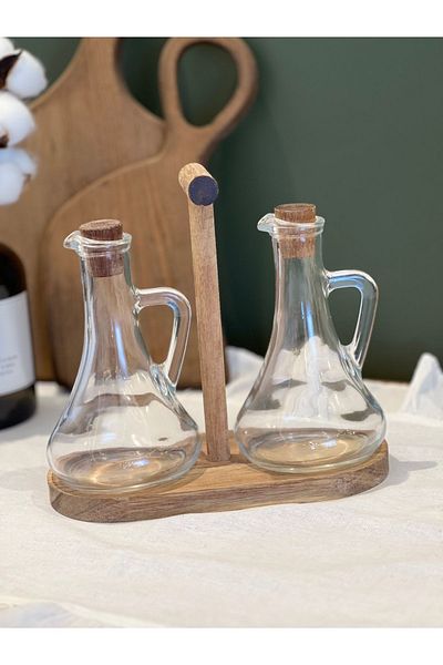 may home design Set of 2 Acacia Stand Oil Pots and Vinegar Sauce Bowl