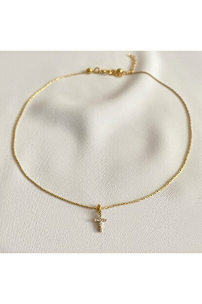 Asia by Leuvoié Kadın Gold Renkli Mini Taşlı Haç Kolye