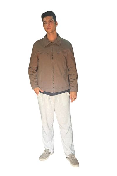 DYNAMO Men's Earth Colored 100% Cotton Gabardine Collar Zippered Spring Jacket 8012