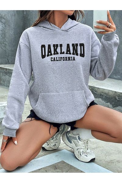 khufu Φούτερ με κουκούλα Oakland Printed Unisex Hoodie - Γκρι